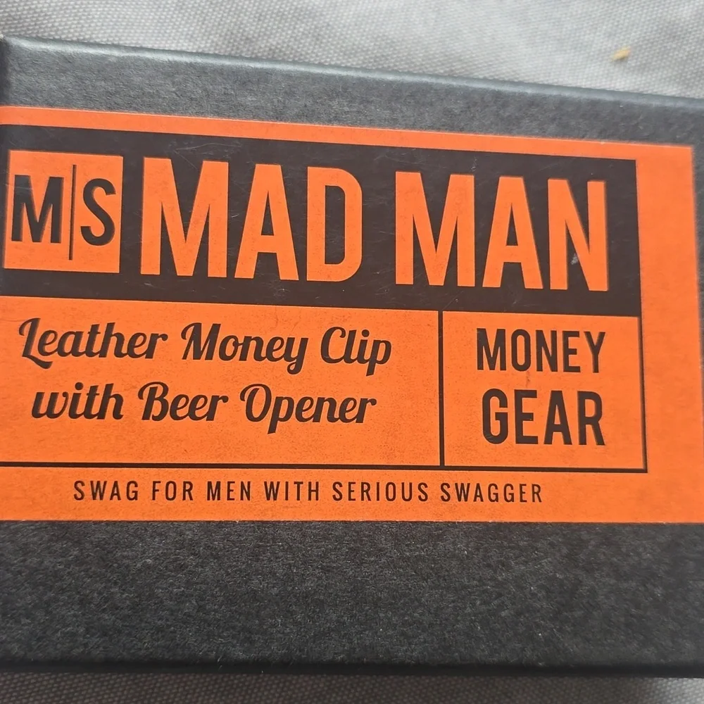 Men's Leather Money Clip With Bottle Opener,Color Black, Retail Price$24.95 USD